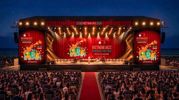 Phối cảnh sân khấu đêm khai mạc Lễ hội nhạc Jazz Việt Nam. 