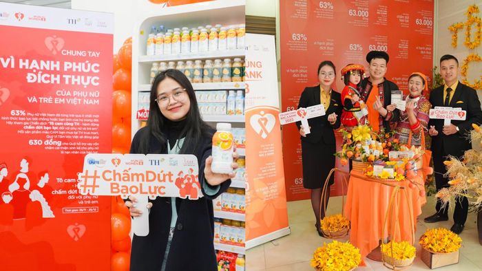 Những “Góc cam” được trang trí tại cửa hàng TH true mart và chi nhánh BAC A BANK. (Ảnh: Vietnam+)