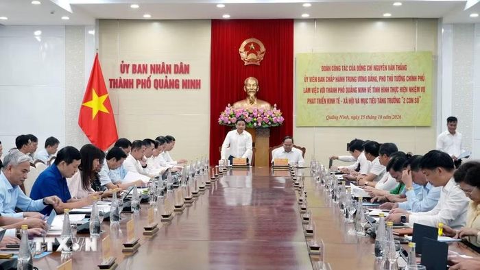 Phó Thủ tướng Chính phủ Nguyễn Văn Thắng đã có buổi làm việc với thành phố Quảng Ninh hôm 15/10. (Ảnh: Văn Đức/TTXVN)