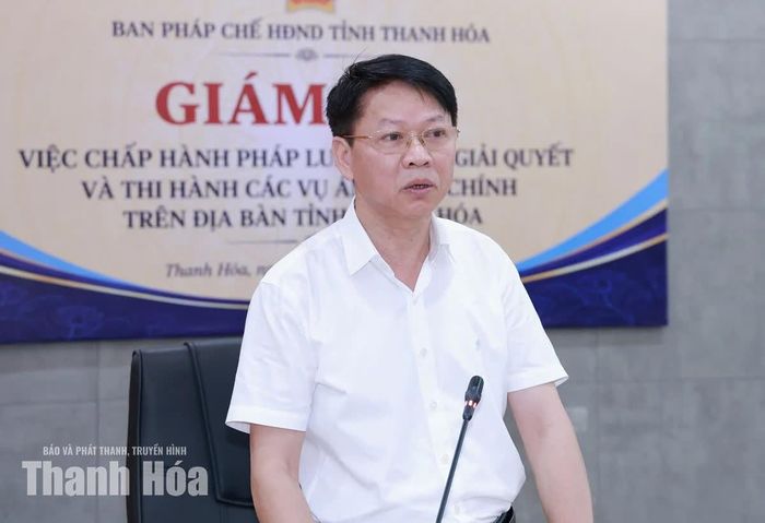 Trưởng Ban Pháp chế HĐND tỉnh Nguyễn Quốc Hải phát biểu tại buổi giám sát.