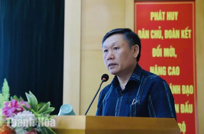 Giám đốc BHXH tỉnh Thanh Hoá Nguyễn Khắc Tuấn phát biểu tại buổi lễ.