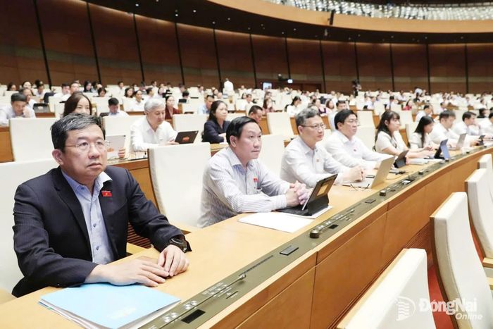Đoàn Đại biểu Quốc hội thành phố Đồng Nai tham dự phiên thảo luận tại hội trường ngày 30-10. Ảnh: CTV
