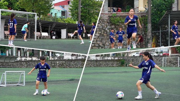Các nữ cầu thủ Trường THPT Lê Hồng Phong duy trì tập luyện bóng đá 2 buổi mỗi tuần
