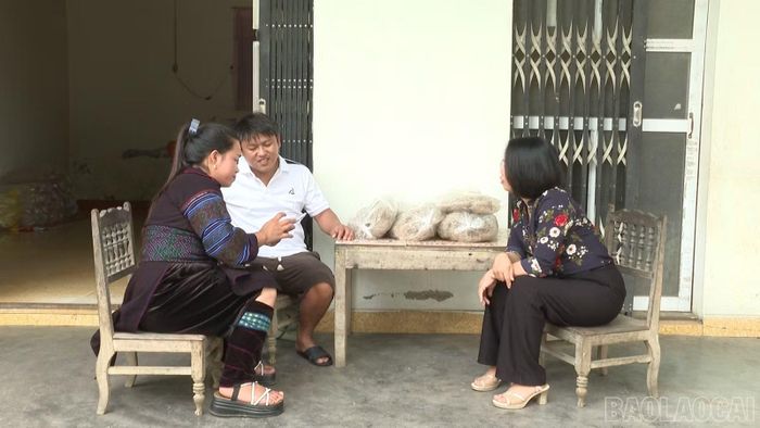 Cán bộ thôn hướng dẫn người dân sử dụng công cụ AI để thiết kế nhãn mác cho sản phẩm nông sản địa phương.