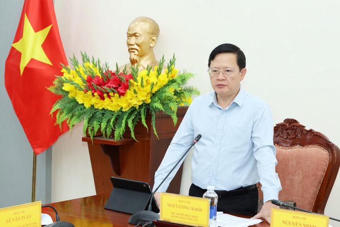 Thứ trưởng Bộ Tư pháp Mai Lương Khôi phát biểu tại buổi làm việc
