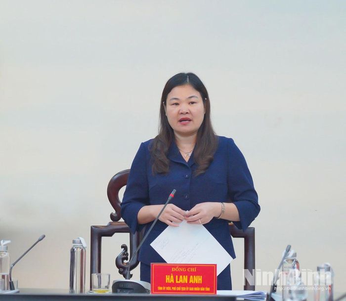 Đồng chí Phó Chủ tịch UBND tỉnh Hà Lan Anh phát biểu tại hội nghị.