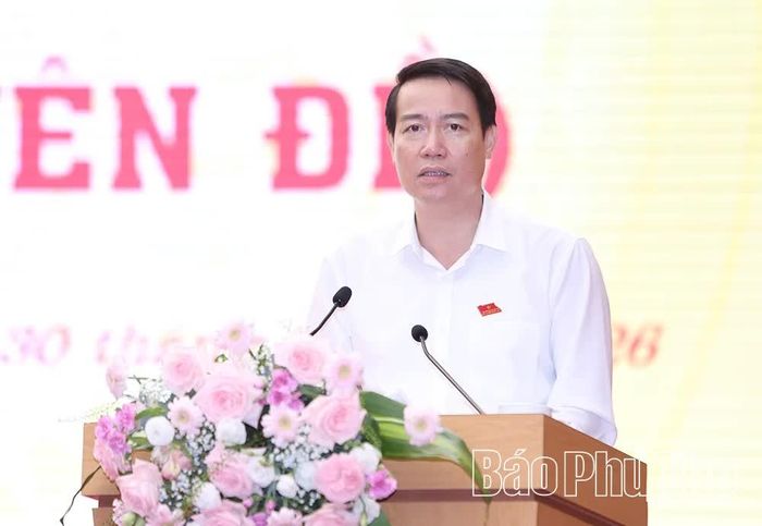 Trưởng Ban Kinh tế - Ngân sách HĐND tỉnh Nguyễn Thái Thịnh trình bày báo cáo kết quả thẩm tra các dự thảo nghị quyết trình tại kỳ họp.