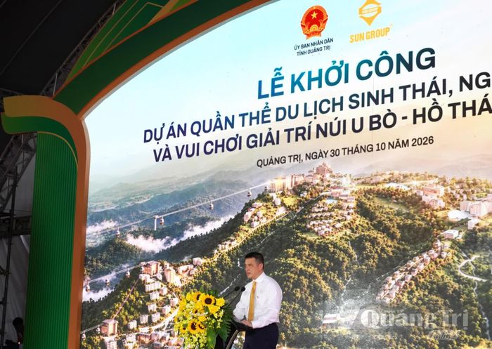 Ông Đặng Minh Trường, Chủ tịch Hội đồng quản trị Tập đoàn Sun Group phát biểu tại lễ khởi công - Ảnh: X.P