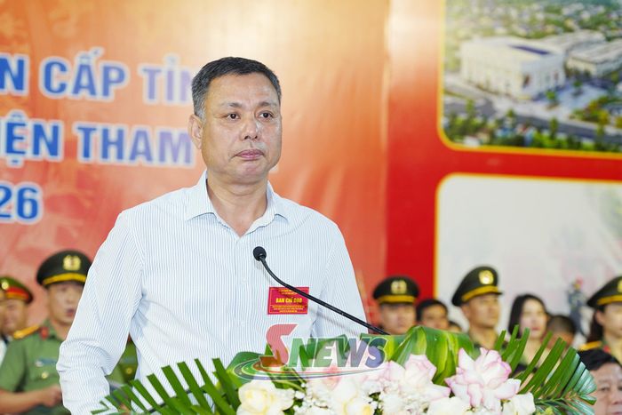 Đồng chí Phó Chủ tịch UBND tỉnh phát biểu tại cuộc diễn tập.