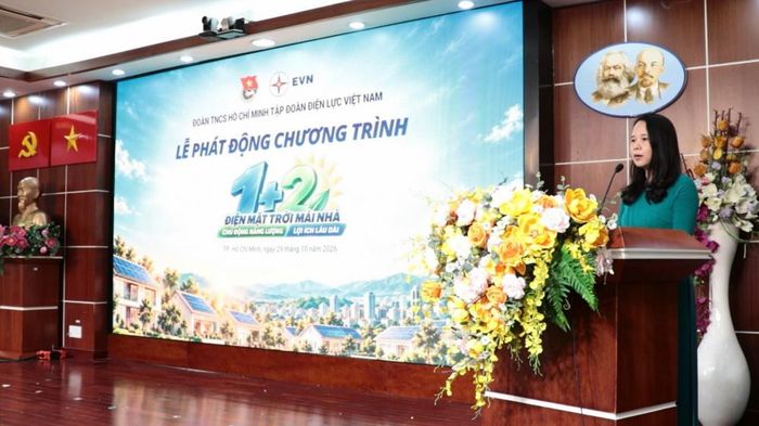 Thành viên HĐTV EVN Phạm Thị Thúy Hà phát biểu tại Lễ phát động Chương trình.