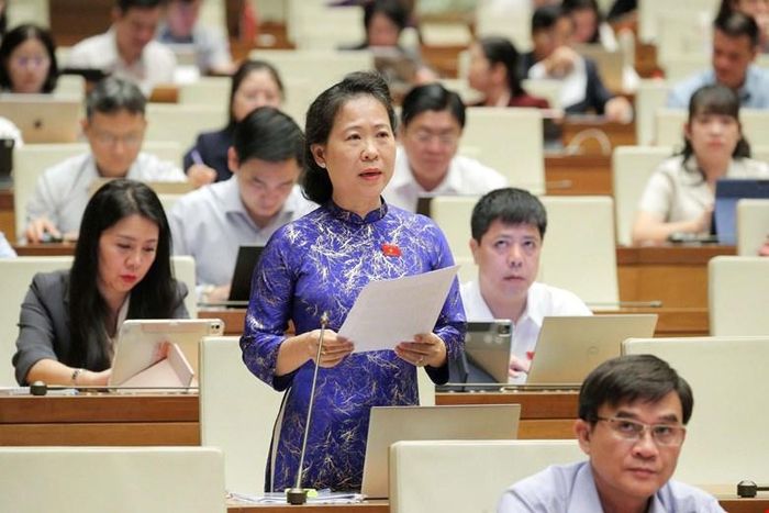 Đại biểu Tô Ái Vang (Đoàn Cần Thơ) phát biểu. Ảnh: Media Quốc hội.