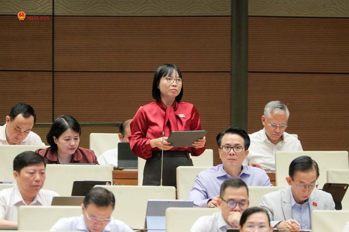 ĐBQH Nguyễn Thị Việt Nga (TP. Hải Phòng) phát biểu thảo luận. Ảnh Hồ Long