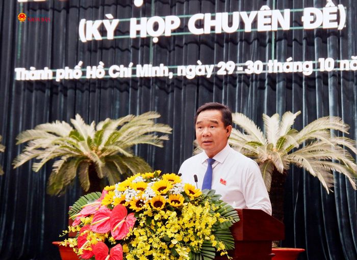 Phó Bí thư Thành ủy, Chủ tịch UBND TP. Hồ Chí Minh Nguyễn Văn Được phát biểu. Ảnh: Hoa Lê