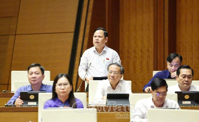 Đại biểu Nguyễn Duy Thanh phát biểu thảo luận tại hội trường về dự án Luật Phát triển doanh nghiệp nhỏ và vừa.