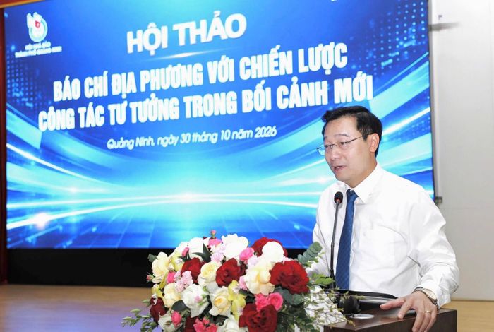 Giám đốc Báo và Phát thanh, Truyền hình Quảng Ninh Nguyễn Thế Lãm phát biểu. Ảnh: Đình Hiệp