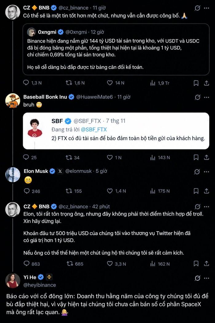  Toàn bộ màn "khẩu chiến" giữa CZ và Elon Musk. 