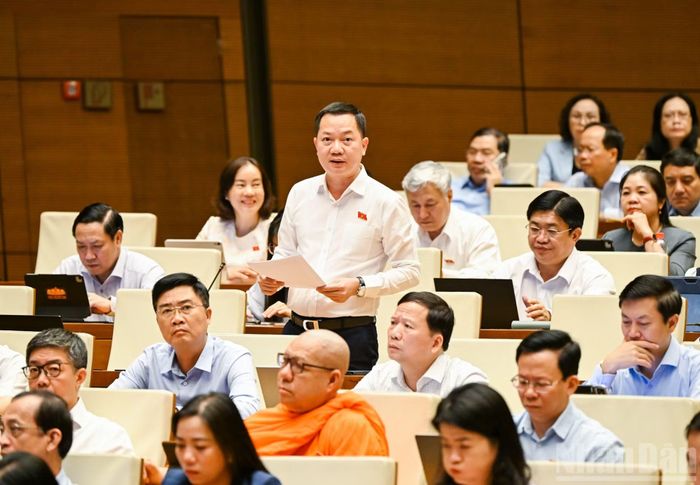 Đại biểu Quốc hội thành phố Đồng Nai Trịnh Xuân An phát biểu thảo luận tại phiên họp. (Ảnh: DUY LINH)