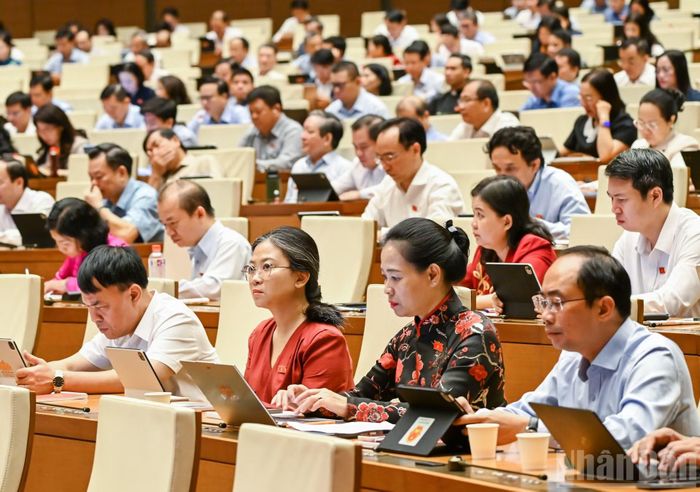 Các đại biểu Quốc hội dự phiên thảo luận về tình hình phát triển kinh tế-xã hội. (Ảnh: DUY LINH)