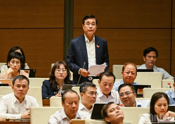Đại biểu Quốc hội tỉnh Phú Thọ Nguyễn Cao Sơn phát biểu thảo luận tại phiên họp. (Ảnh: DUY LINH)