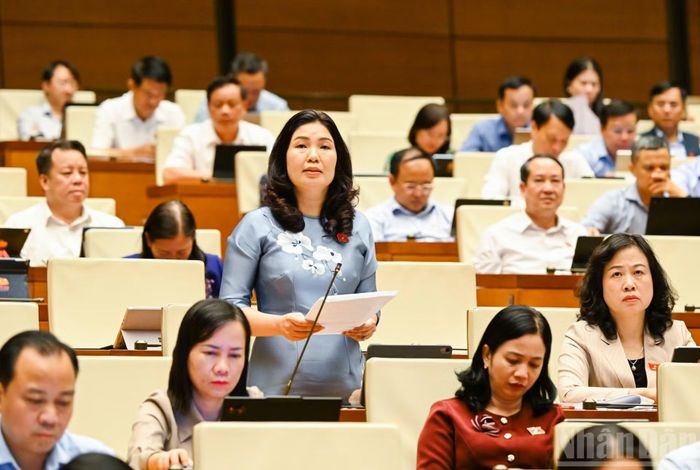 Đại biểu Quốc hội thành phố Bắc Ninh Trần Thị Vân phát biểu thảo luận tại phiên họp. (Ảnh: DUY LINH)