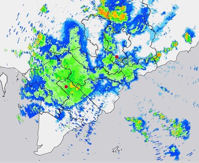 Ảnh radar thời tiết khu vực Nam bộ chiều tối 31-10. Nguồn: Chụp lại màn hình 