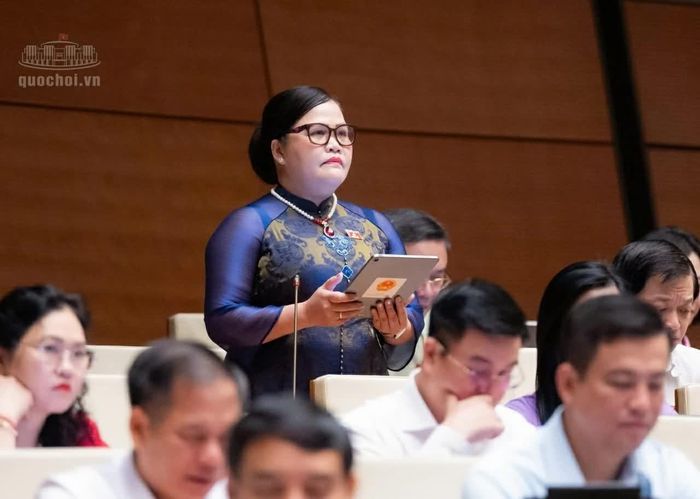 Đại biểu Nguyễn Thị Sửu, đoàn ĐBQH thành phố Huế phát biểu.