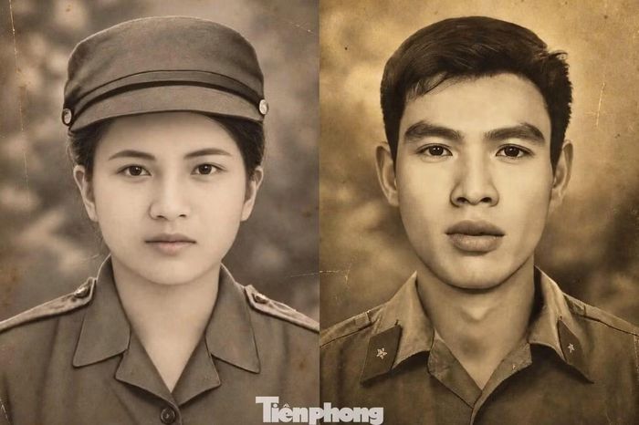 Bức ảnh phục dựng liệt sĩ Nguyễn Thị Tâm và liệt sĩ Cao Ngọc Hòa.