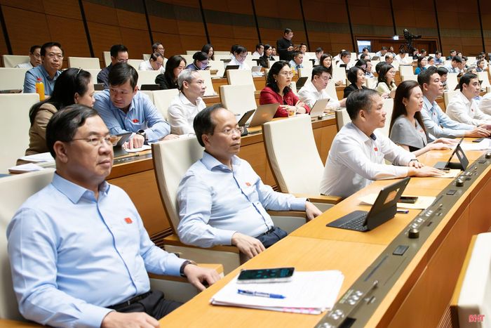 Đồng chí Phạm Gia Túc - Ủy viên Bộ Chính trị, Phó Thủ tướng Thường trực Chính phủ; đồng chí Nguyễn Duy Lâm - Ủy viên Trung ương Đảng, Bí thư Tỉnh ủy, Trưởng đoàn ĐBQH tỉnh Hà Tĩnh dự phiên thảo luận.