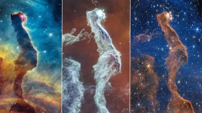 Vùng khí bụi giống đầu mèo qua quan sát của kính thiên văn Hubble và James Webb. Ảnh: NASA, ESA, CSA, STScI; xử lý ảnh: Joseph DePasquale/STScI.