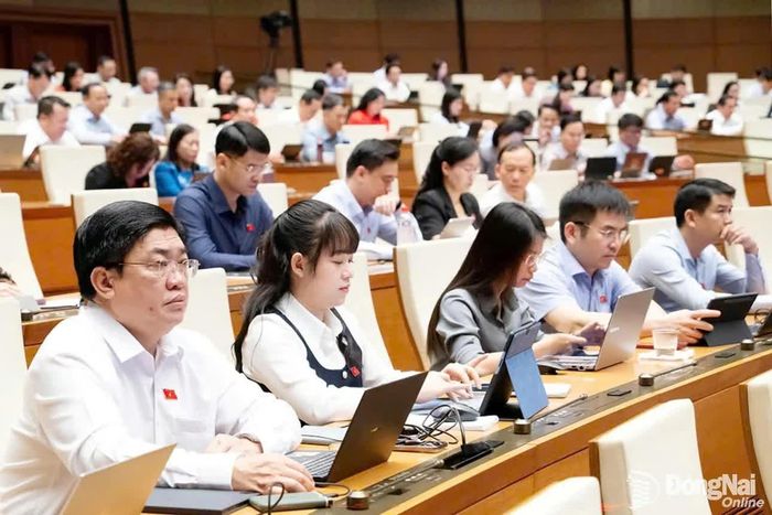 Đoàn Đại biểu Quốc hội thành phố Đồng Nai tham dự phiên thảo luận tại hội trường ngày 31-10. Ảnh: CTV