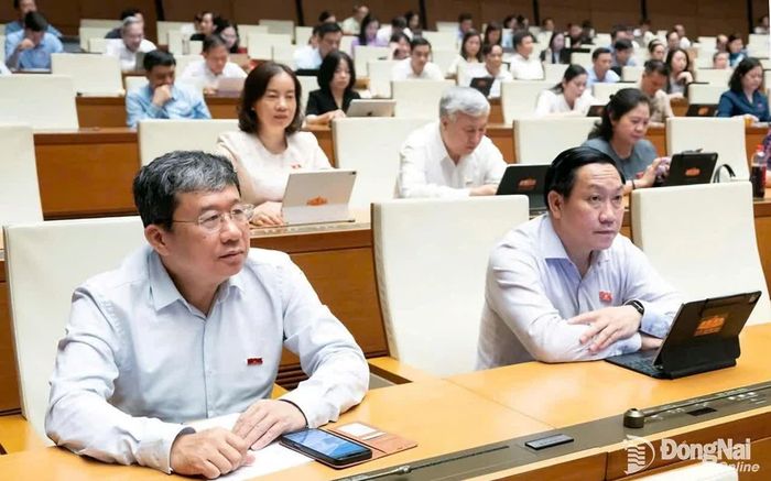 Đoàn Đại biểu Quốc hội thành phố Đồng Nai tham dự phiên thảo luận tại hội trường ngày 31-10. Ảnh: CTV
