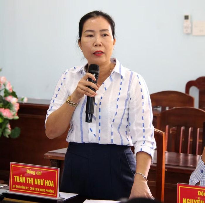  Bí thư Đảng ủy, Chủ tịch HĐND phường Quy Nhơn Bắc Trần Thị Như Hoa phát biểu tại buổi làm việc. Ảnh: Trọng Lợi 
