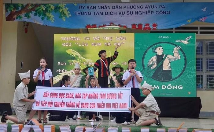  Phần giới thiệu sách ấn tượng của Trường Tiểu học Võ Thị Sáu. Ảnh: Vũ Chi 