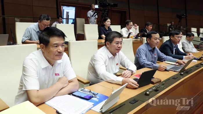 Đoàn đại biểu Quốc hội tỉnh tham gia phiên thảo luận tại hội trường - Ảnh: C.T.V