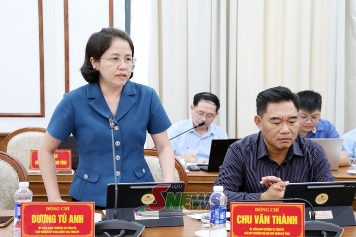 Đồng chí Chủ nhiệm Ủy ban Kiểm tra Tỉnh ủy phát biểu tại hội nghị.