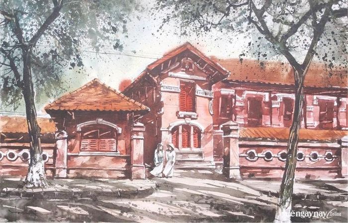 Tác phẩm của họa sĩ Phan Vũ Tuấn về Trường THPT Hai Bà Trưng. 