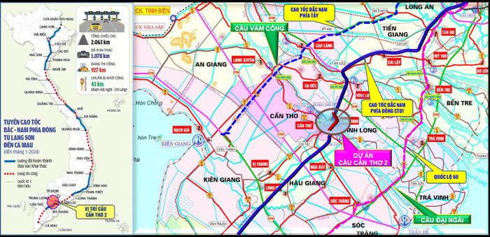 Cầu Cần Thơ 2 giúp hoàn chỉnh trục cao tốc Bắc - Nam phía Đông.