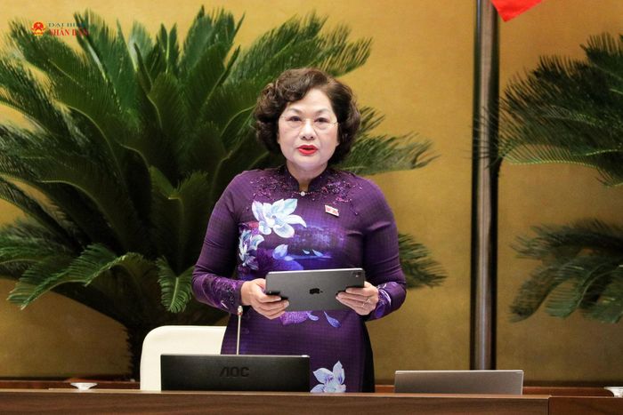 Phó Chủ tịch Quốc hội Nguyễn Thị Hồng phát biểu tổng kết phiên thảo luận về kinh tế - xã hội, ngân sách nhà nước. Ảnh: Hồ Long