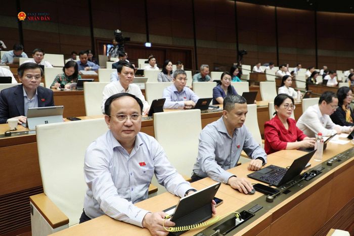 Đoàn ĐBQH tỉnh Nghệ An dự phiên thảo luận tại Hội trường, sáng 31/10. Ảnh: Khánh Duy