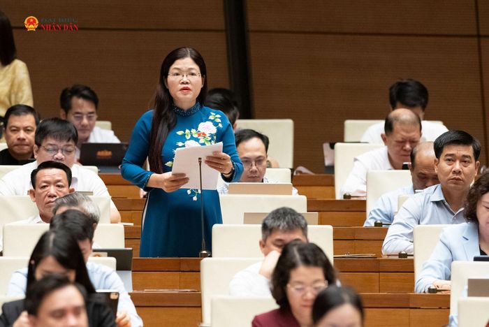 ĐBQH Lương Thị Hoa (Thanh Hóa) phát biểu thảo luận sáng 31/10. Ảnh: Lâm Hiển