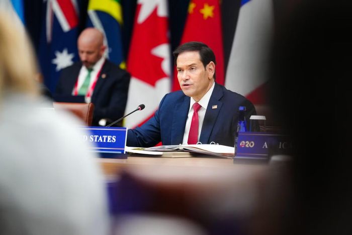 Ngoại trưởng Mỹ Marco Rubio phát biểu tại một phiên thảo luận trong khuôn khổ Hội nghị Ngoại trưởng G20. Ảnh: BNG Mỹ.