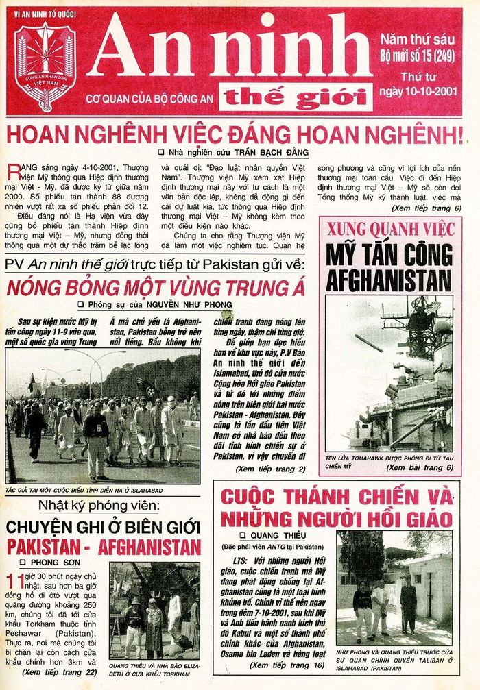 Số Báo An ninh thế giới với phóng sự nóng hổi từ vùng chiến sự Trung Á (tháng 10/2001).