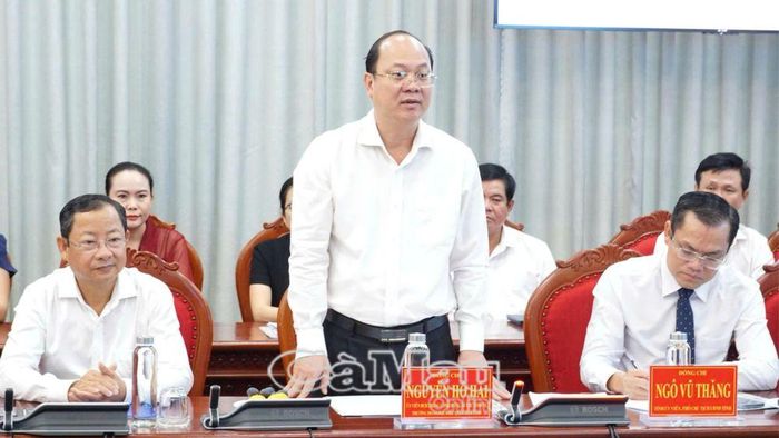 Bí thư Tỉnh uỷ Cà Mau Nguyễn Hồ Hải phát biểu định hướng hợp tác thực chất, hiệu quả giữa hai bên.