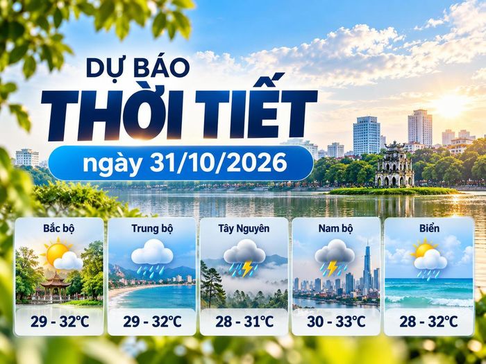 Dự báo thời tiết hôm nay (31/10/2026), Bắc bộ và nhiều khu vực Trung bộ giảm mưa, trời có nắng, nhiệt độ cao nhất phổ biến 29-33 độ C. Ảnh minh họa được tạo với sự hỗ trợ của AI.