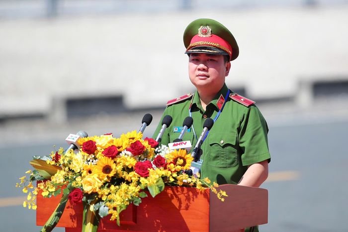  Thiếu tướng Dương Đức Hải, Cục trưởng Cục Cảnh sát phòng cháy, chữa cháy và cứu nạn, cứu hộ (C07), phát biểu tại buổi diễn tập