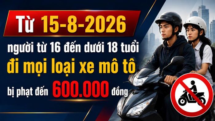 [Infographic] Từ 15-8-2026, người từ 16 đến dưới 18 tuổi đi mọi loại xe m&ocirc; t&ocirc; bị phạt đến 600.000 đồng