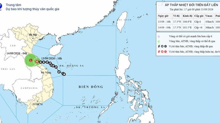 Áp thấp nhiệt đới đi vào đất liền tỉnh Quảng Trị, cục bộ có nơi mưa trên 500mm