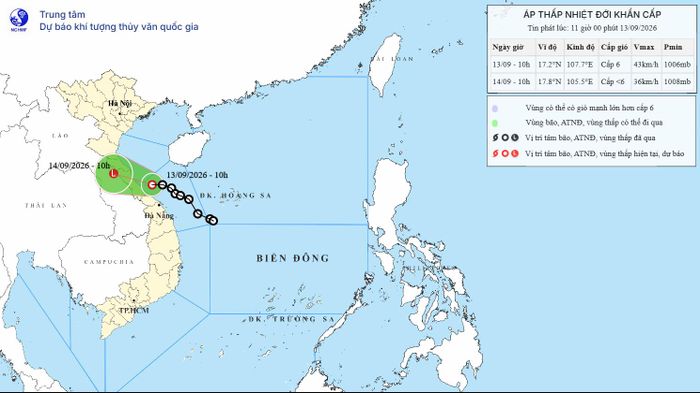 Áp thấp nhiệt đới giật cấp 8, đang ở trên vùng biển Quảng Trị - TP Huế, gây mưa rất to