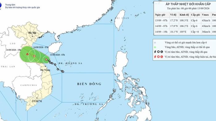 Áp thấp nhiệt đới giữ cường độ, di chuyển nhanh trên vùng biển Quảng Trị-Huế
